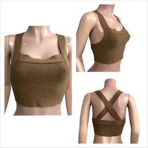 House of Harlow Revolve Brown Ribbed Crop Tank Criss Cross Back size Small